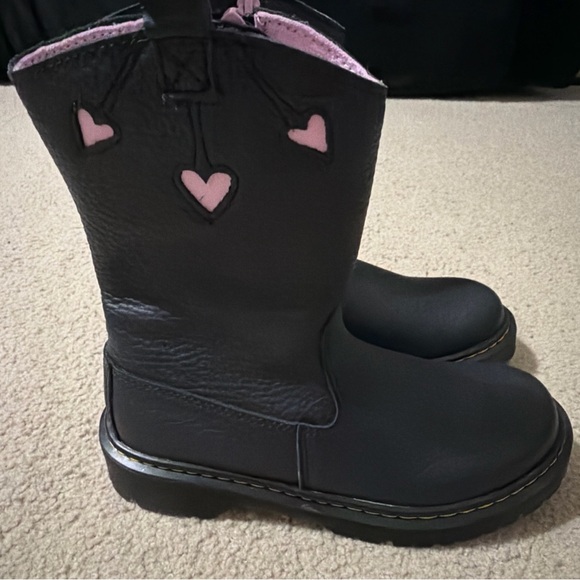 Dr Doc Martens Girls 3 Bex Heart Cut-Out Cowboy Boots Leather Black Zipper NEW - Picture 5 of 12